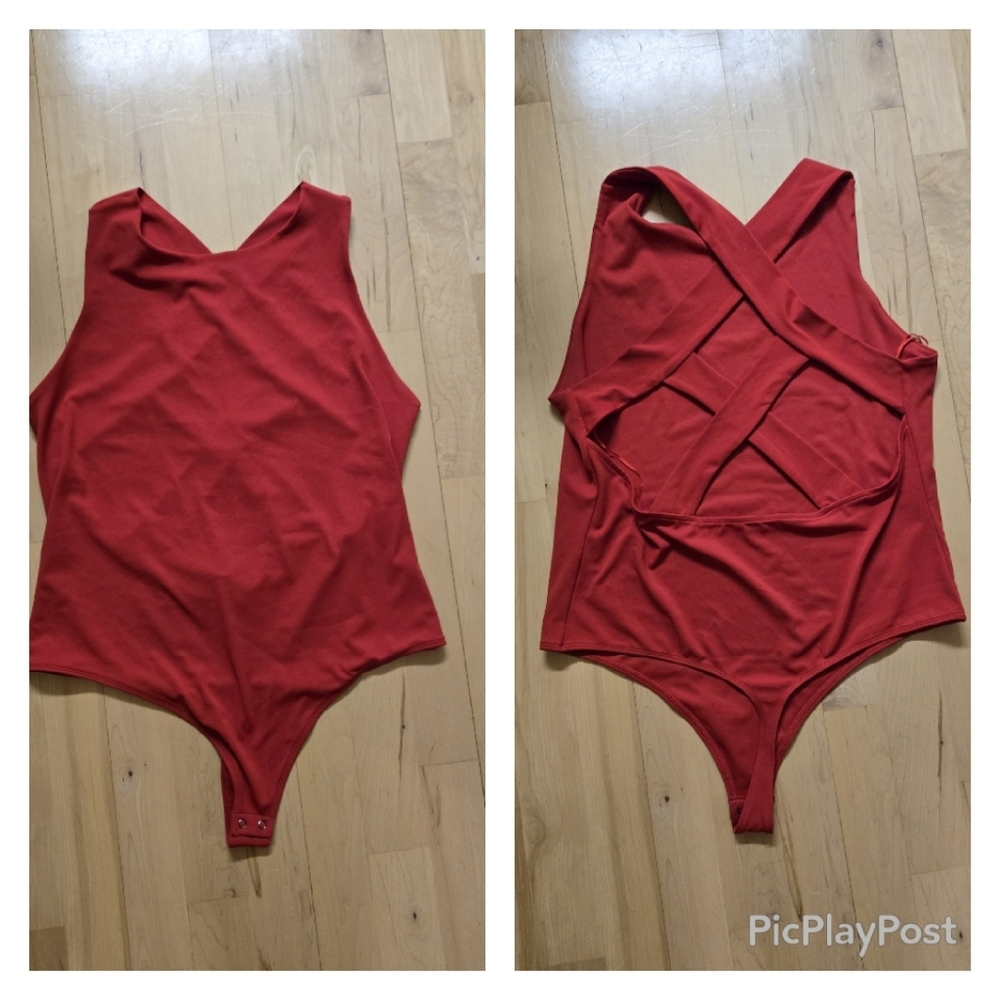 NWT Express cherry red bodysuit with criss cross back cutout